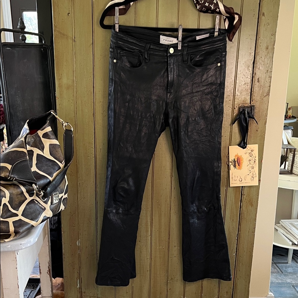 FRAME Black 100% lamb Leather Pants